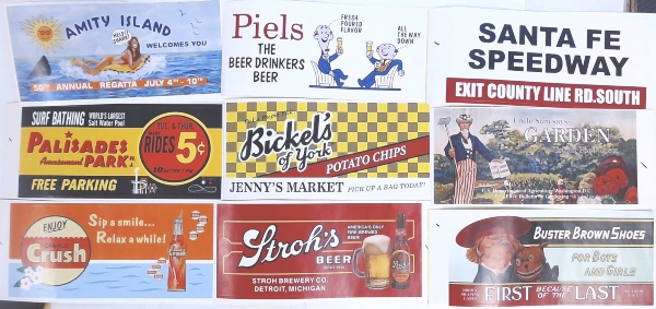 SIGN / RAILKING LIGHTED BILLBOARD / ADHESIVE BACK / 9 DIFFERENT SIGNS IN PACK