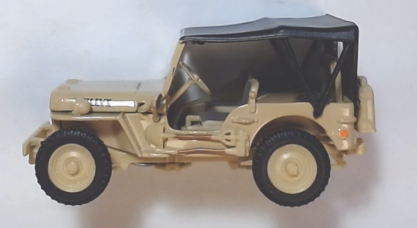 VEHICLE / WILLY'S JEEP / TAN W/BLACK TOP / USED ON FLAT CAR